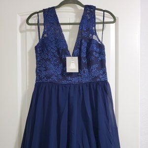 NAVY A-Line Short Homecoming Dress with Embroidery